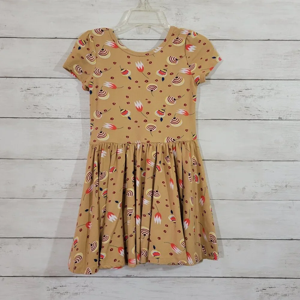 Dot‎ Dot Smile Tan Brown Fall Print Baby Girl Toddler Kids Dress Size 2T